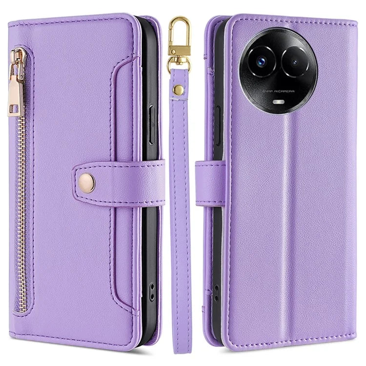 For Realme 11x 5G / 11 5G (Global) Case Wallet Stand Leather Cellphone Cover with 2 Straps