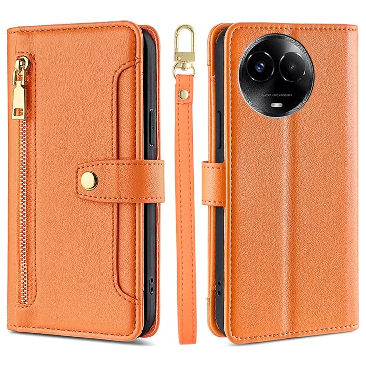 For Realme 11x 5G / 11 5G (Global) Case Wallet Stand Leather Cellphone Cover with 2 Straps