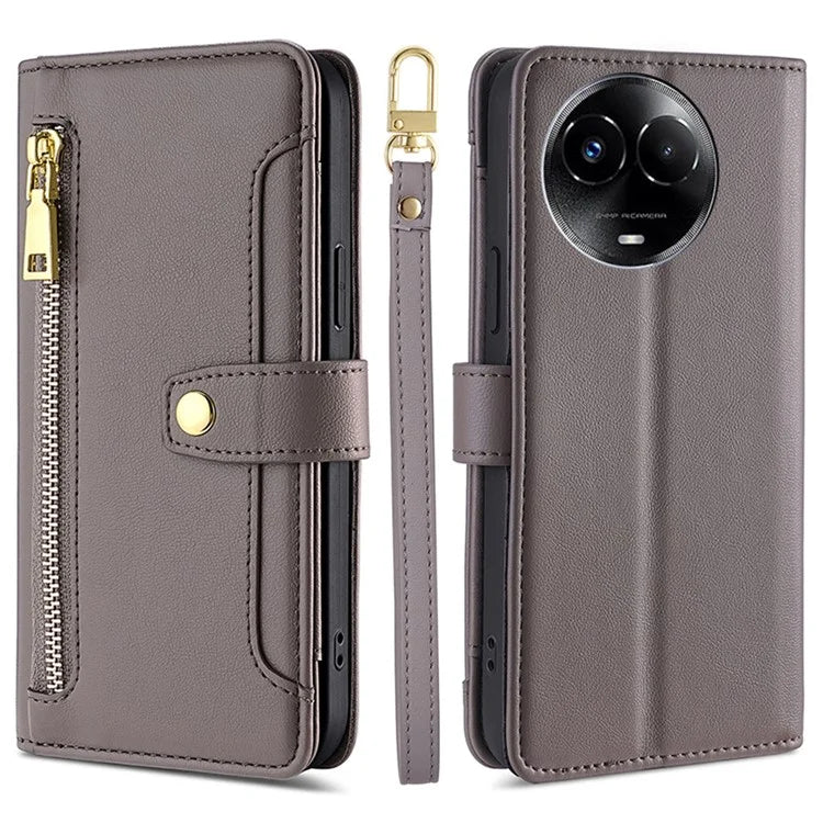 For Realme 11x 5G / 11 5G (Global) Case Wallet Stand Leather Cellphone Cover with 2 Straps
