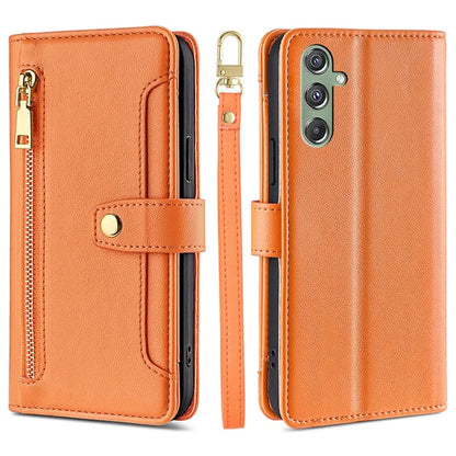 For Samsung Galaxy M34 5G / F34 5G Case Zipper Wallet Leather Anti-drop Phone Cover with 2 Straps