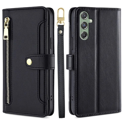 For Samsung Galaxy M34 5G / F34 5G Case Zipper Wallet Leather Anti-drop Phone Cover with 2 Straps