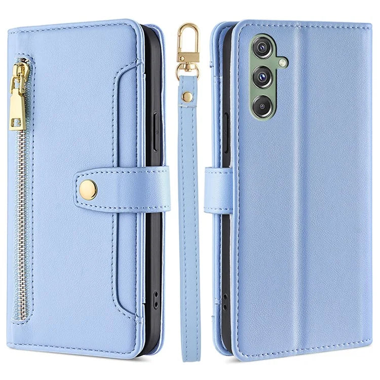 For Samsung Galaxy M34 5G / F34 5G Case Zipper Wallet Leather Anti-drop Phone Cover with 2 Straps