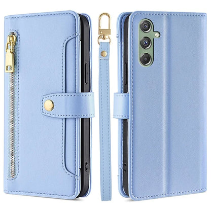 For Samsung Galaxy M34 5G / F34 5G Case Zipper Wallet Leather Anti-drop Phone Cover with 2 Straps