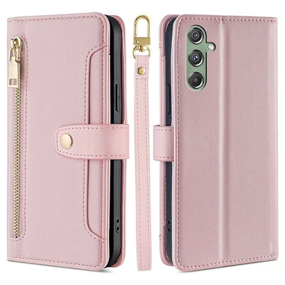For Samsung Galaxy M34 5G / F34 5G Case Zipper Wallet Leather Anti-drop Phone Cover with 2 Straps