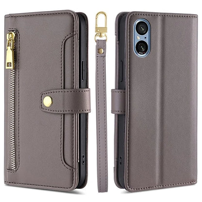 For Sony Xperia 5 V Case Wallet Stand Textured Leather Phone Cover with 2 Straps