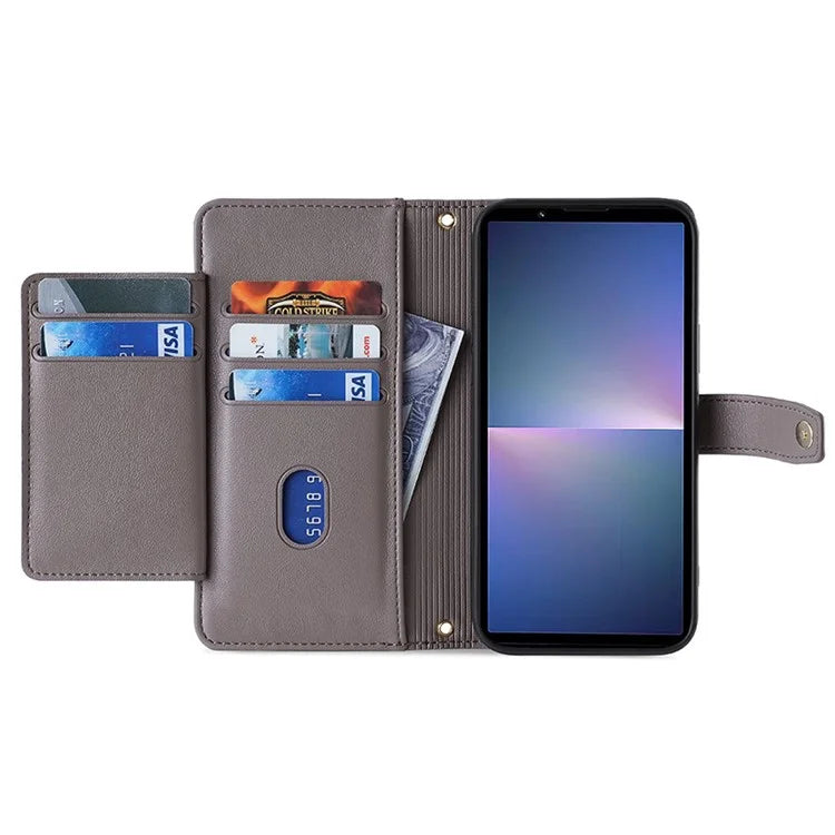 For Sony Xperia 5 V Case Wallet Stand Textured Leather Phone Cover with 2 Straps