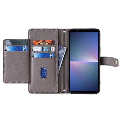 For Sony Xperia 5 V Case Wallet Stand Textured Leather Phone Cover with 2 Straps