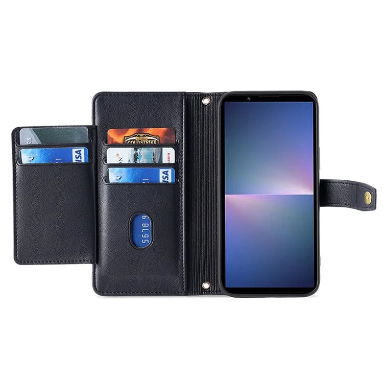 For Sony Xperia 5 V Case Wallet Stand Textured Leather Phone Cover with 2 Straps
