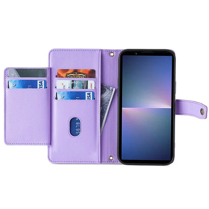 For Sony Xperia 5 V Case Wallet Stand Textured Leather Phone Cover with 2 Straps