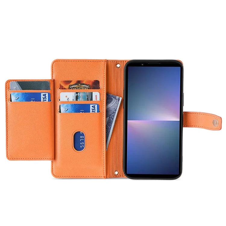 For Sony Xperia 5 V Case Wallet Stand Textured Leather Phone Cover with 2 Straps