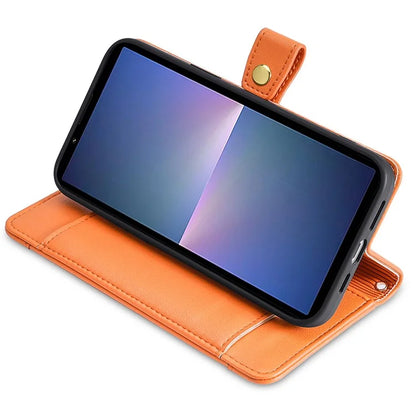 For Sony Xperia 5 V Case Wallet Stand Textured Leather Phone Cover with 2 Straps