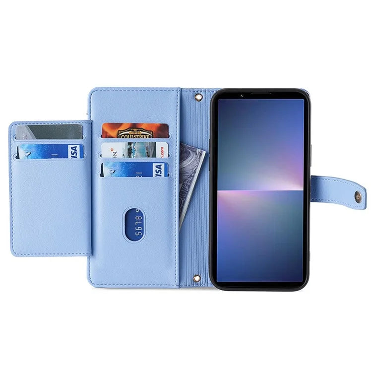 For Sony Xperia 5 V Case Wallet Stand Textured Leather Phone Cover with 2 Straps