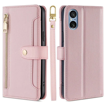 For Sony Xperia 5 V Case Wallet Stand Textured Leather Phone Cover with 2 Straps