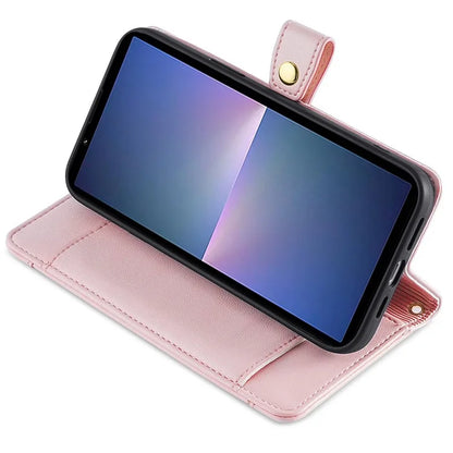 For Sony Xperia 5 V Case Wallet Stand Textured Leather Phone Cover with 2 Straps