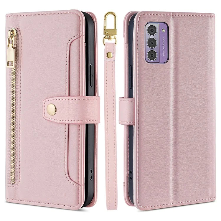 For Nokia G42 Case Zipper Wallet Leather Shockproof Phone Cover with Long and Short Strap