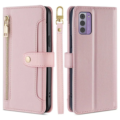 For Nokia G42 Case Zipper Wallet Leather Shockproof Phone Cover with Long and Short Strap