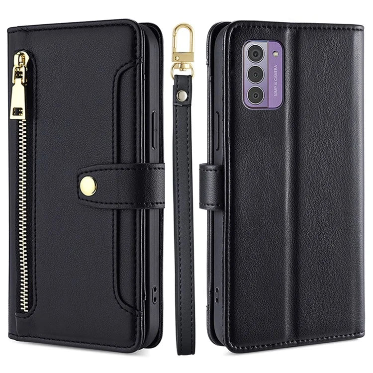 For Nokia G42 Case Zipper Wallet Leather Shockproof Phone Cover with Long and Short Strap