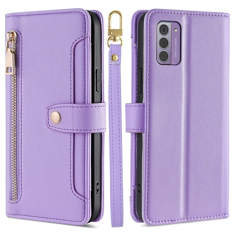 For Nokia G42 Case Zipper Wallet Leather Shockproof Phone Cover with Long and Short Strap