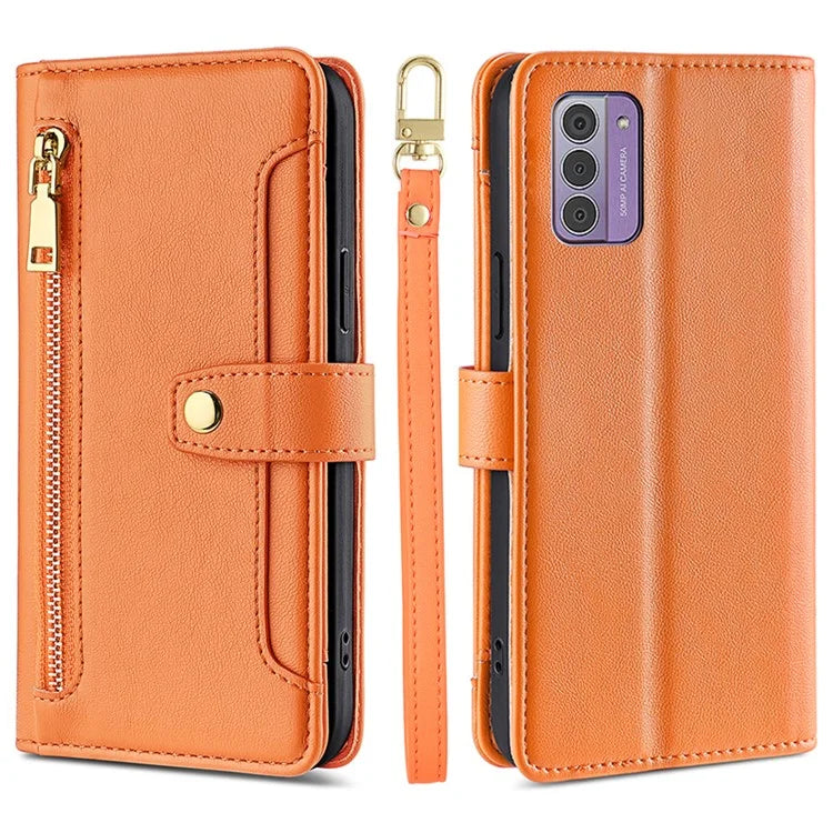 For Nokia G42 Case Zipper Wallet Leather Shockproof Phone Cover with Long and Short Strap