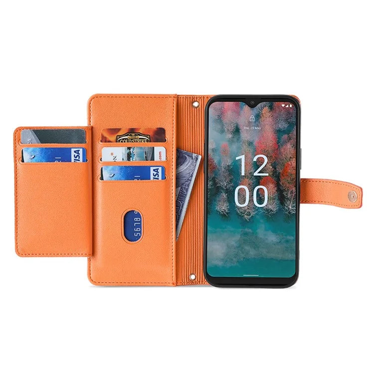 For Nokia G42 Case Zipper Wallet Leather Shockproof Phone Cover with Long and Short Strap