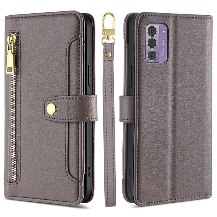 For Nokia G42 Case Zipper Wallet Leather Shockproof Phone Cover with Long and Short Strap