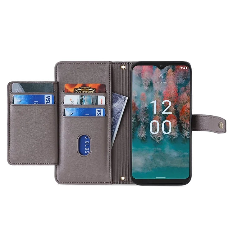 For Nokia G42 Case Zipper Wallet Leather Shockproof Phone Cover with Long and Short Strap