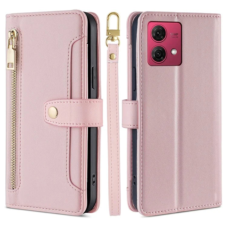 For Motorola Moto G84 5G Case Zipper Wallet Multifunction Phone Cover with 2 Straps