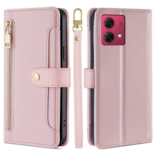 For Motorola Moto G84 5G Case Zipper Wallet Multifunction Phone Cover with 2 Straps