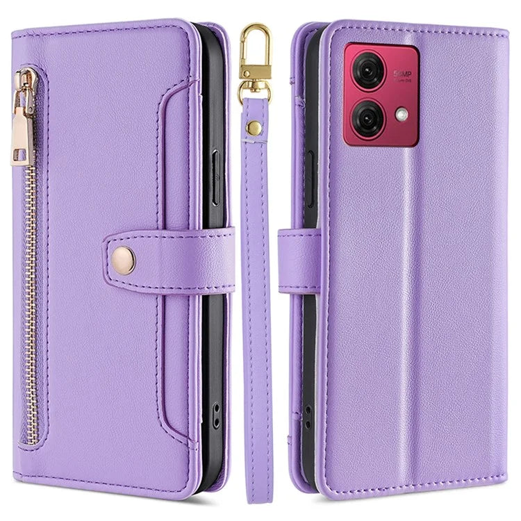 For Motorola Moto G84 5G Case Zipper Wallet Multifunction Phone Cover with 2 Straps