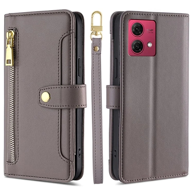 For Motorola Moto G84 5G Case Zipper Wallet Multifunction Phone Cover with 2 Straps
