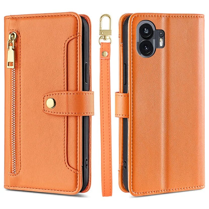 For Nothing Phone (2) Case Zipper Pocket Leather Wallet Phone Cover with 2 Straps