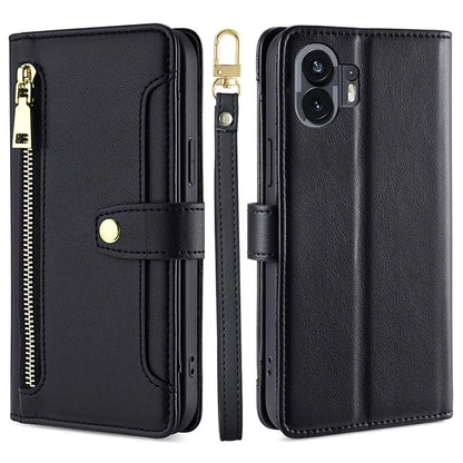 For Nothing Phone (2) Case Zipper Pocket Leather Wallet Phone Cover with 2 Straps