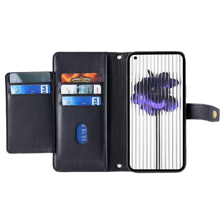 For Nothing Phone (2) Case Zipper Pocket Leather Wallet Phone Cover with 2 Straps