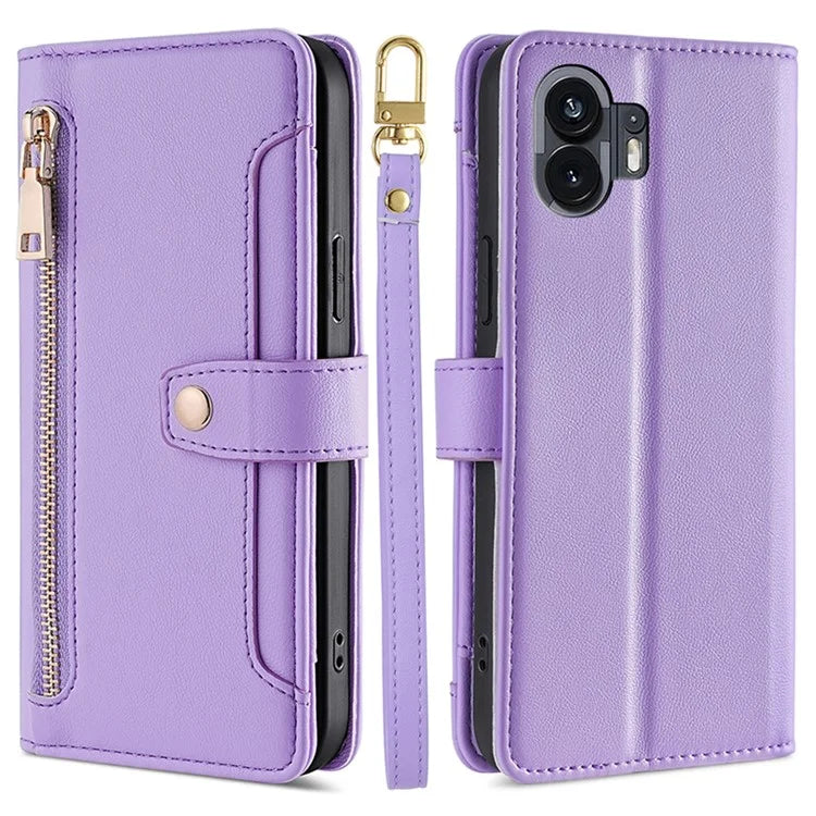 For Nothing Phone (2) Case Zipper Pocket Leather Wallet Phone Cover with 2 Straps