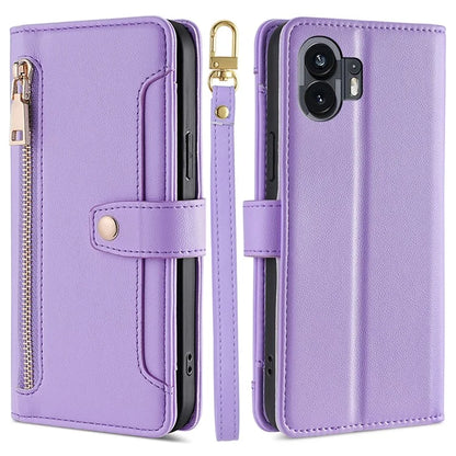 For Nothing Phone (2) Case Zipper Pocket Leather Wallet Phone Cover with 2 Straps