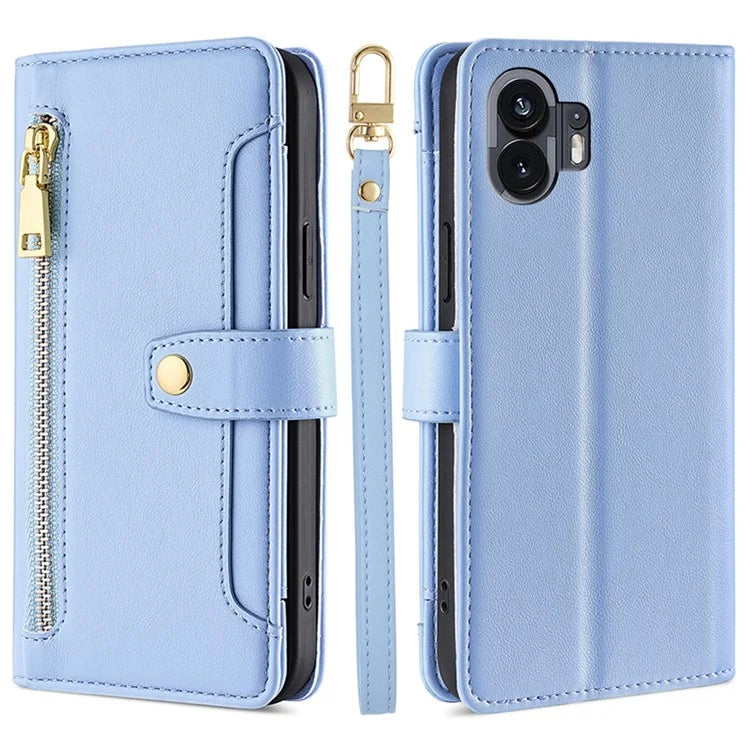 For Nothing Phone (2) Case Zipper Pocket Leather Wallet Phone Cover with 2 Straps