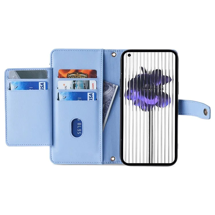 For Nothing Phone (2) Case Zipper Pocket Leather Wallet Phone Cover with 2 Straps