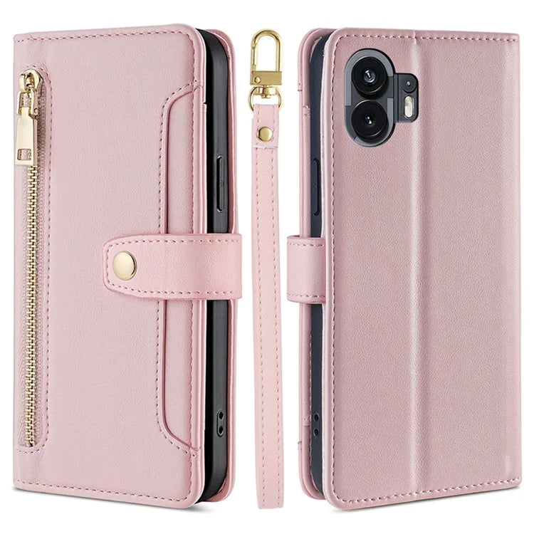 For Nothing Phone (2) Case Zipper Pocket Leather Wallet Phone Cover with 2 Straps