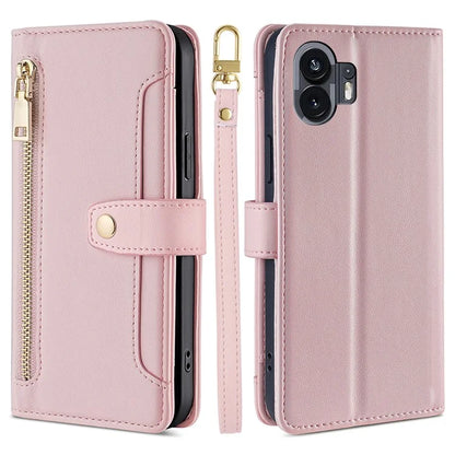 For Nothing Phone (2) Case Zipper Pocket Leather Wallet Phone Cover with 2 Straps