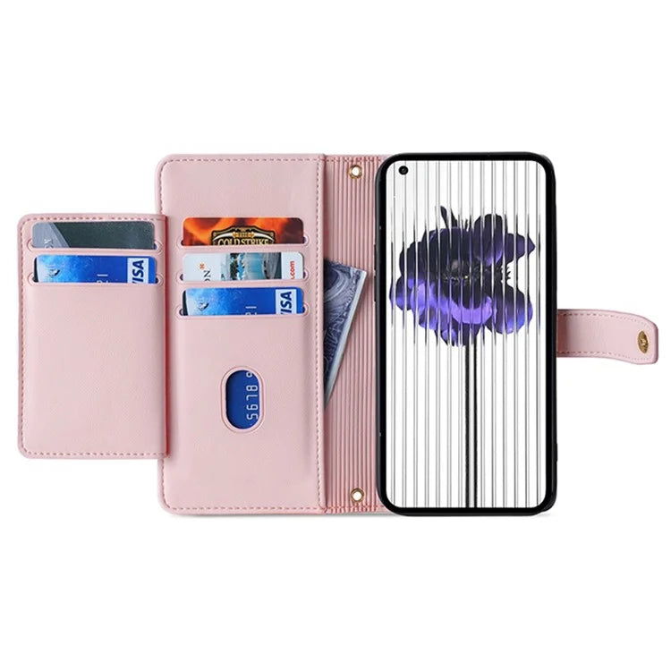 For Nothing Phone (2) Case Zipper Pocket Leather Wallet Phone Cover with 2 Straps