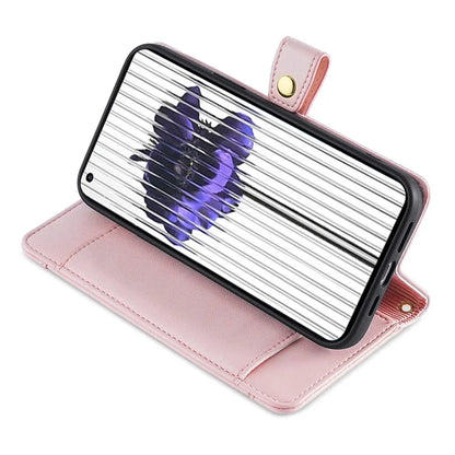 For Nothing Phone (2) Case Zipper Pocket Leather Wallet Phone Cover with 2 Straps
