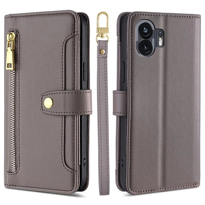 For Nothing Phone (2) Case Zipper Pocket Leather Wallet Phone Cover with 2 Straps