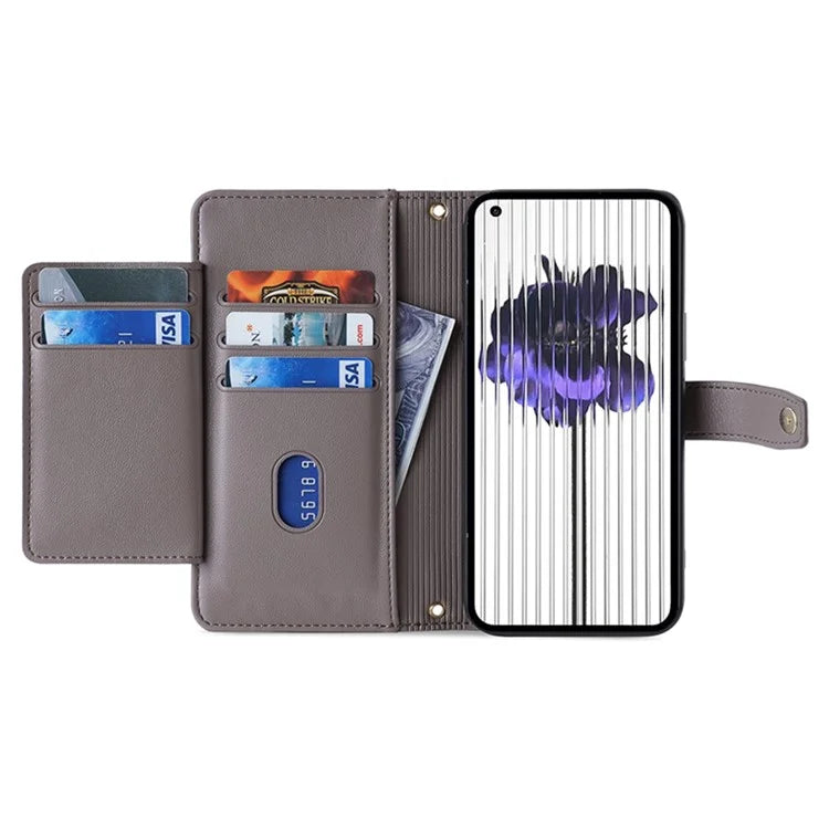 For Nothing Phone (2) Case Zipper Pocket Leather Wallet Phone Cover with 2 Straps