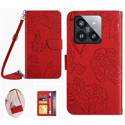 HT03 For Xiaomi 14 Pro Case Stand Wallet Imprinted Phone Cover with Shoulder Strap