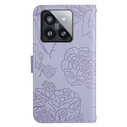HT03 For Xiaomi 14 Pro Case Stand Wallet Imprinted Phone Cover with Shoulder Strap