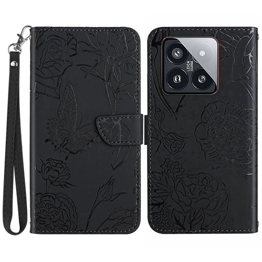 HT03 For Xiaomi 14 Pro Case PU Leather Stand Phone Cover with Hand Strap