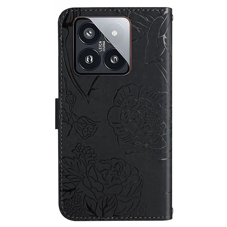 HT03 For Xiaomi 14 Pro Case PU Leather Stand Phone Cover with Hand Strap