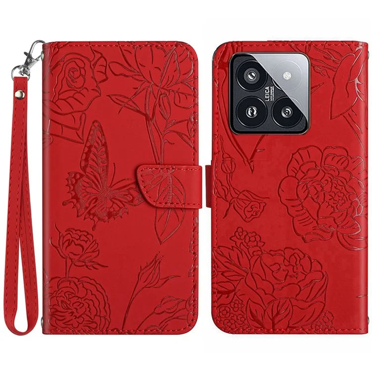 HT03 For Xiaomi 14 Pro Case PU Leather Stand Phone Cover with Hand Strap