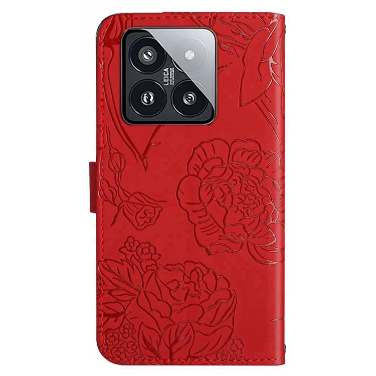 HT03 For Xiaomi 14 Pro Case PU Leather Stand Phone Cover with Hand Strap