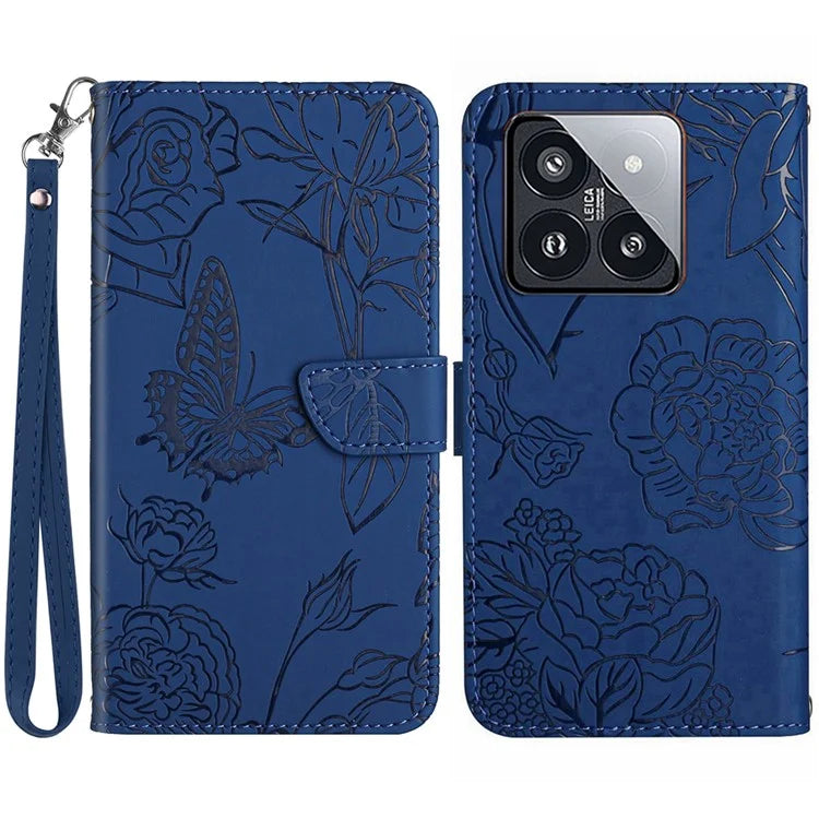 HT03 For Xiaomi 14 Pro Case PU Leather Stand Phone Cover with Hand Strap
